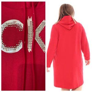 Calvin Klein  Rhinestone Logo Long Sleeve Hooded Dress Big Size
